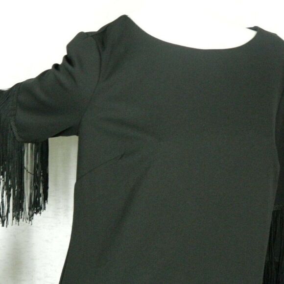 ILE New York Dress Black Sheath Fringe Sleeves 12 - Picture 3 of 12